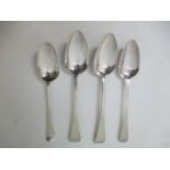 Four George III silver Old English pattern tablespoons to include a pair of London 1808, another