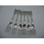 Six matching William IV silver fiddle back pattern dessert forks, William Easton, London 1835,