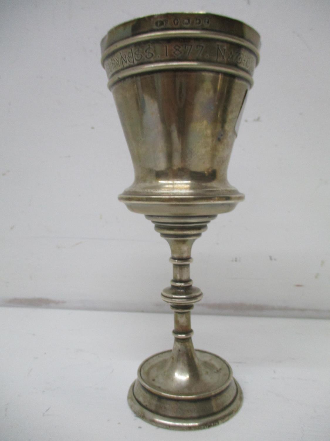 Military interest: a Victorian silver chalice/prize cup, Birmingham 1877, by Elkington & Co ( - Image 3 of 22