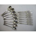 A set of early 20th century German white metal cutlery consisting of eight teaspoons and seven