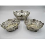 Three late Victorian matching silver bon bon dishes, London 1896 by Walter Walker and Brownfield