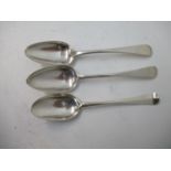 Three provincial silver coloured metal Old English pattern tablespoons, two stamped WJ ABD (