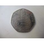 A circulated Kew Gardens 50 pence coin