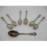 A matched set of six William IV Kings pattern silver teaspoons, by T Cox Savory 1828, John Harris