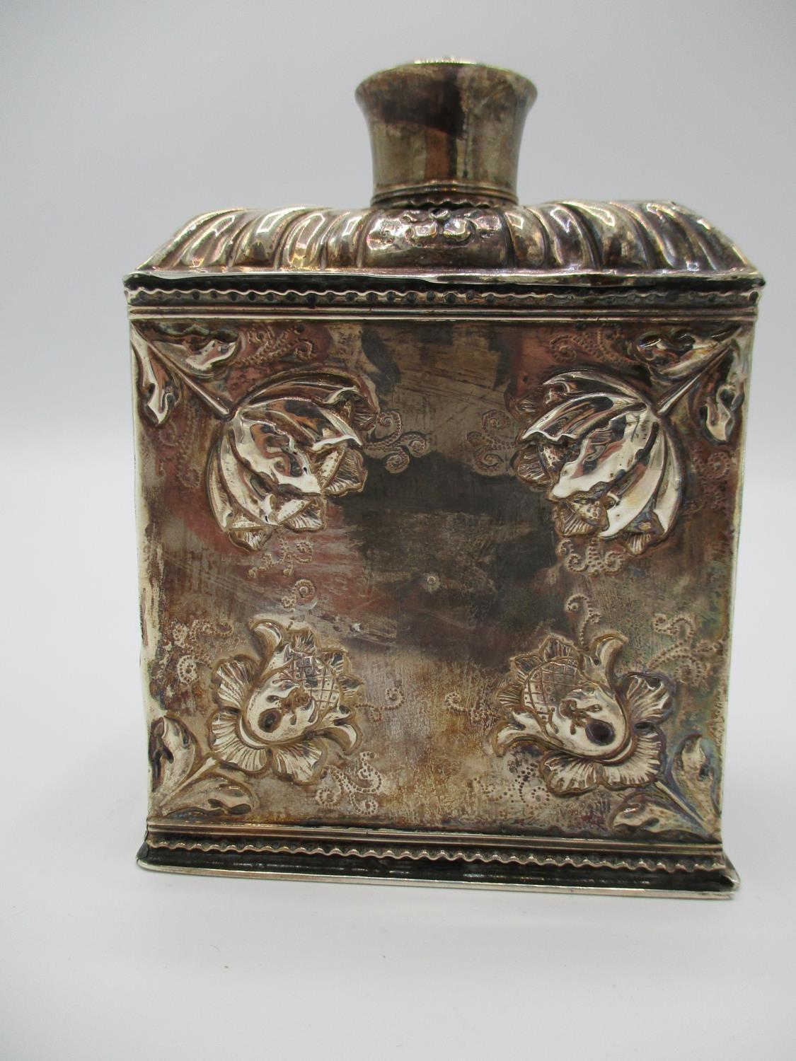 A 19th century white metal tea caddy bearing the Dutch import mark for 1814-1893 to the lid and - Image 4 of 8