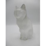A Lalique frosted glass model of a seated cat with an etched signature to the base, 8.25"h