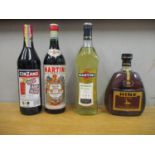 Hine Fine Champagne Cognac 100cl two bottles of Martini and a bottle of Cinzano Rosso