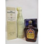 A bottle of Glenlivet 12 year old Whisky and a bottle of Crown Royal blended Whisky