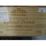 Twelve cased bottles of Chateau Rabaud-Promis 2003 Sauternes Premier Grand Cru Classe Location RAM