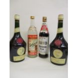 Two bottles of DOM Benedictrine, 1l each, one bottle of Demerara Rum and one bottle of Russian Vodka