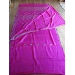 An Indian fuchsia silk and gold coloured thread sari, A/F, measurements approximately 184" x 45"