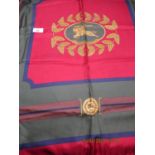 A vintage Burberry Prorsum silk scarf having a central motif depicting a knight in armour on his