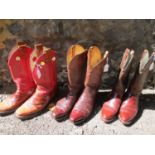 Cowboy boots - a pair of Durango reddish brown leather cowboy boots, a pair of Old West reddish