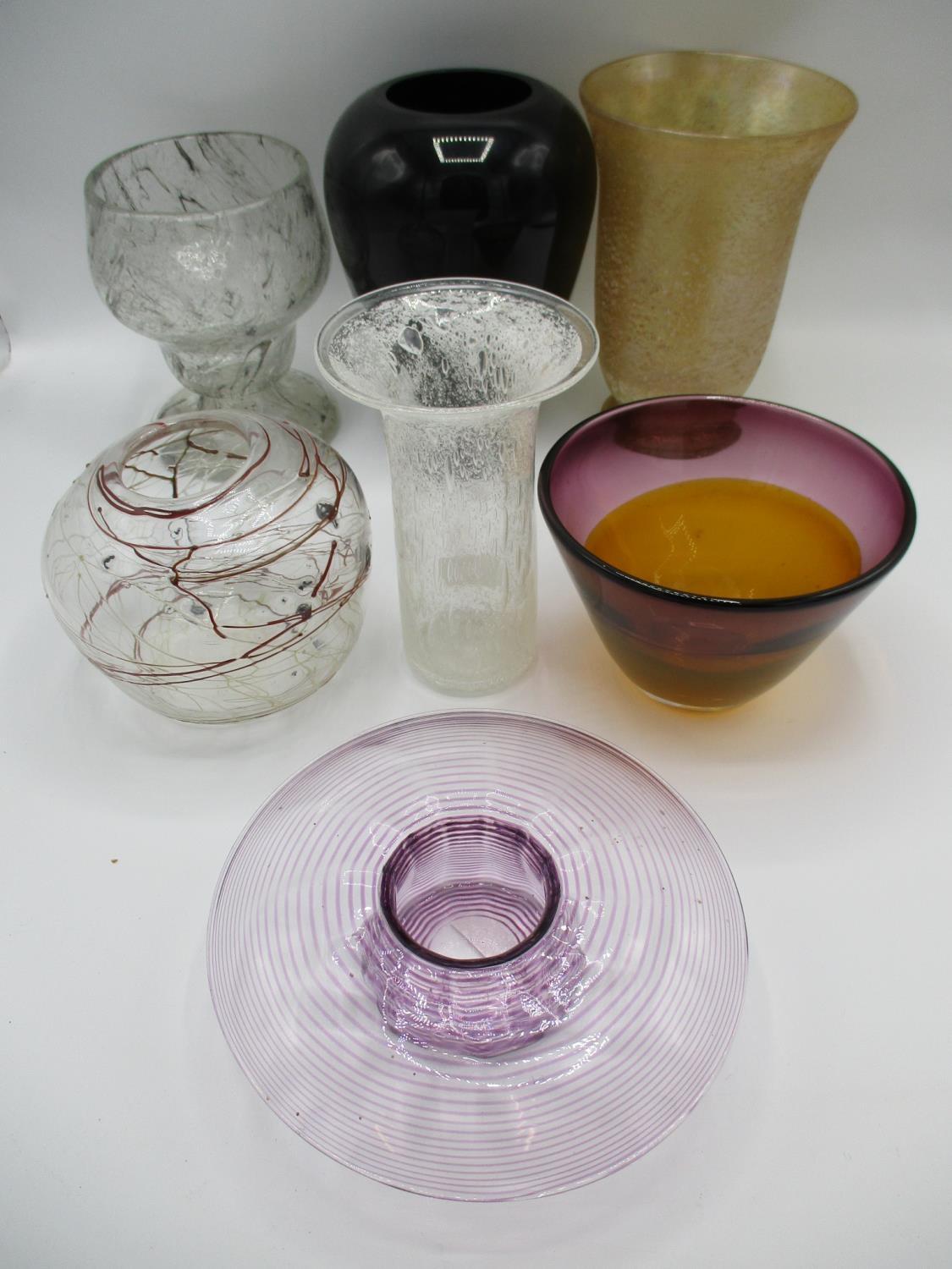 A selection of European and British art glass to include a signed V Nason & C black glass vase, a