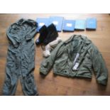 An airman's flying overalls in green, 40/42" chest x 60" long, an aircrew cold weather Mark 3