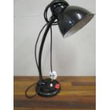 After Christian Adele, a 1930s swan neck desk lamp and enamel shade in black, rewired and PAT tested