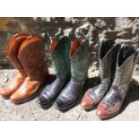 Cowboy boots - a pair of Lucchese 2000 green and black leather cowboy boots, a pair of Lucchese 2000