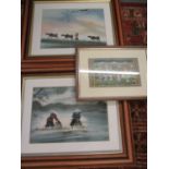 Two Japanese watercolours depicting farming scenes, together with an Indian coloured print of a