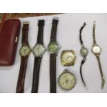 A Rotary 9ct gold ladies wristwatch and others to include a Timex, together with a pocket watch