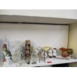 A mixed lot to include glassware and scent bottles, together with a commemorative mug, trinket box