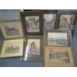 Arthur Barkway - Eight mixed watercolours to include ones depicting Great Yarmouth, a fair,