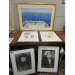 Prints to include a view of Sidney Opera House, two architectural prints and two portraits
