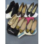 Five pairs of ladies shoes to include two pairs of Tory Burch low heeled shoes with circular