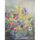 Dorothy Allen - Spring Flowers - still life of flowers in a porcelain bowl - oil on board, signed
