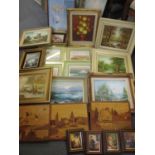 A quantity of prints and oils, late 20th century to include landscape prints and still life oils,