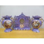 A late 19th century three piece clock garniture