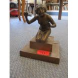 A spelter Art Deco lamp base fashioned as a kneeling woman A/f