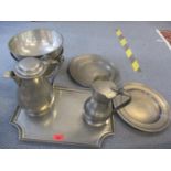 A quantity of John Somers pewter items to include plates, a tray and two punch bowls