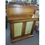 A Regency rosewood chiffoniere having a raised back above two glazed doors, flanked by columns 48" h
