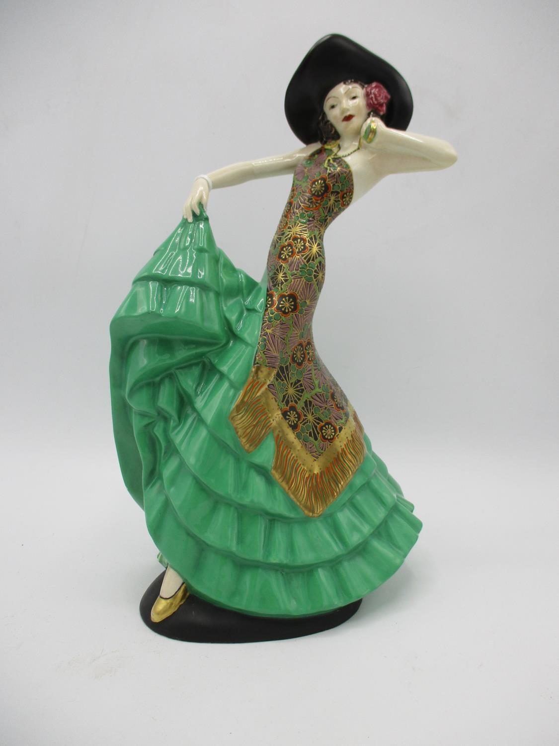 Kathleen Parsons for Crown Devon Fieldings - Rio Rita, a 1930s pottery figurine in green dress and