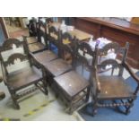 A set of eight early 20th century oak Derbyshire 17th century inspired dining chairs, two being