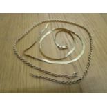 Two 9ct yellow gold necklaces, one being a chain necklace A/F, a flat link woven necklace, 9.65g