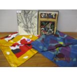 Four late 20th century silk scarves to include two Donald Hamilton Fraser abstract scarves