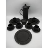 Robert Minkin for Wedgwood Pottery - a mid century black basalt part coffee set, comprising coffee