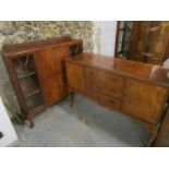 An early 20th century walnut sideboard, together with a walnut display cabinet