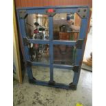 A modern blue painted and metal industrial style mirror 37 2/8 x 25 1/2"