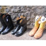 Cowboy boots - a pair of Dan Post boots, mid brown suede with yellow and patterned leather calves, a
