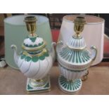 Two Italian porcelain Manifattura large lamp bases with shades