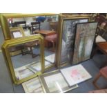Two large modern gilt framed mirrors, together with mixed pictures to include a large oil on