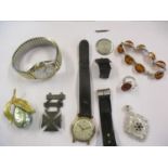 Watches and jewellery to include a brooch, silver and citrine, a medal and other items