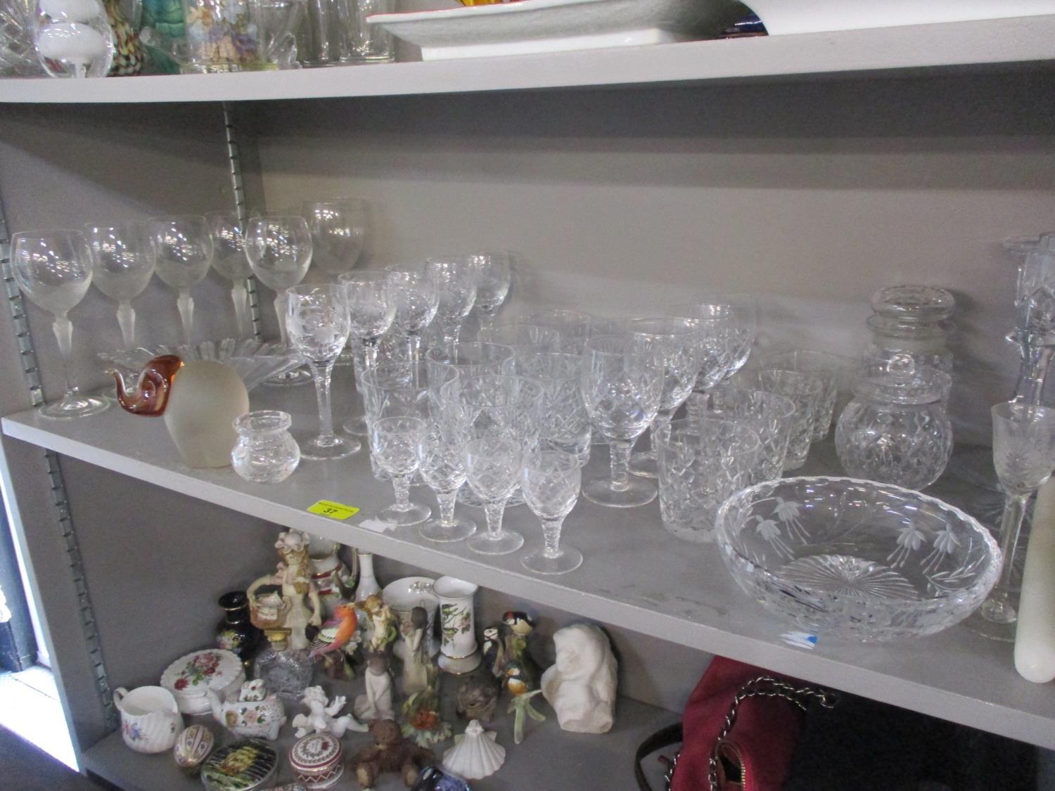 Stuart Crystal and American style drinking glasses, together with Brierley candlesticks and mixed