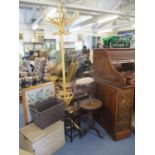 Small furniture comprising an oriental rosewood stand, 18" high, two baskets, a reproduction wine