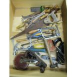 A mixed selection of vintage tools to include a Stanley Bailey No 4 woodworking plane