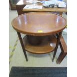 Small furniture to include a dumb waiter, a piano stool, a 1930s oak table, a two tier table and a