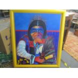 Larry Randall "The Saxman" - a large oil on canvas depicting a native American man, 34" x 42"