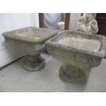 A pair of composition stone garden square framed planters having floral decorated border, 19 1/2"h x